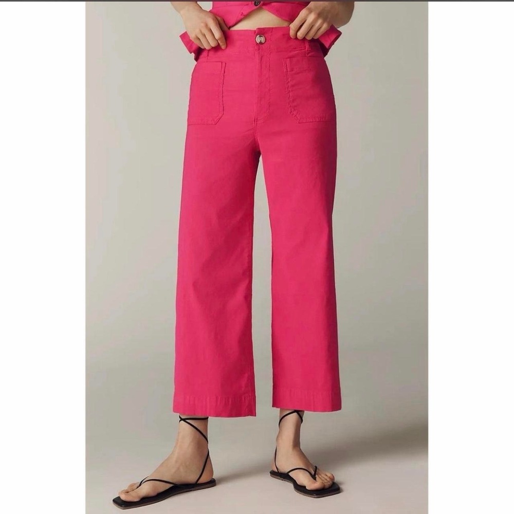 NWT Anthropologie Maeve Colette High-Rise Wide-Leg Cropped Pants Pink 30